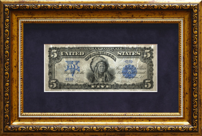 Картина на белом сусальном золоте банкнота-сертификат «Пять долларов "Индеец"»