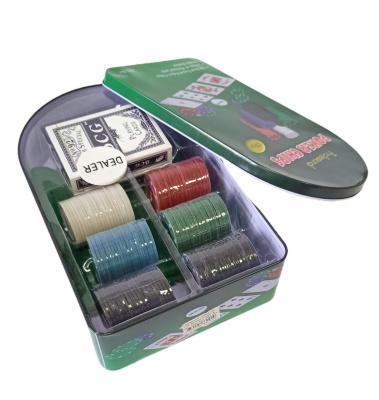 Покерный набор на 120 фишек с номиналом в мет. коробке + 2 колоды карт, сукно Арт. РК120А