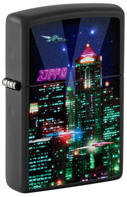 Зажигалка ZIPPO Cyber City с покрытием Black Matte, латунь/сталь, черная 38x13x57 мм Зажигалка ZIPPO Cyber City с покрытием Black Matte, латунь/сталь, черная 38x13x57 мм