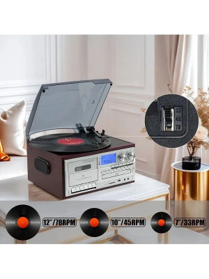 Виниловый проигрыватель FM-радио, CD / MP3, магнитофон, USB / micro-SD, Bt, SW-808