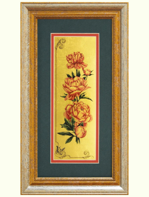 Картина на сусальном золоте «Пионы»