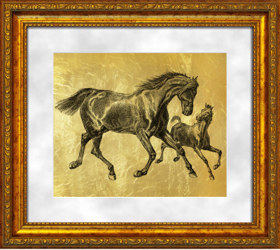 Картина на сусальном золоте «Лошади»