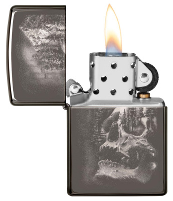 Зажигалка ZIPPO Skull Design с покрытием Black Ice®, латунь/сталь, черная, 38x13x57 мм