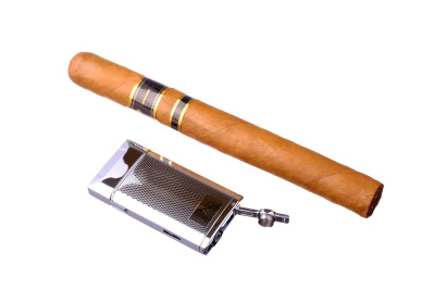Зажигалка сигарная Lubinski Турин, турбо с пробойником, серебристая в рубчик, WA577-2
