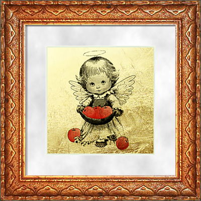 Картина на сусальном золоте «Ангелочек с яблочками»