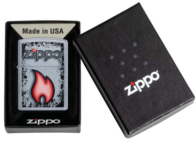 Зажигалка ZIPPO Flame Design с покрытием Street Chrome, латунь/сталь, серебристая, 38x13x57 мм