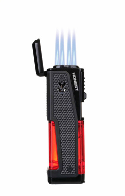 Зажигалка сигарная Honest, четверное пламя, с пробойником и сигарным ложементом, черная Зажигалка сигарная Honest, четверное пламя, с пробойником и сигарным ложементом, черная