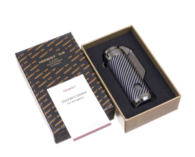 Зажигалка сигарная Honest, тройное пламя, с пробойником, карбон