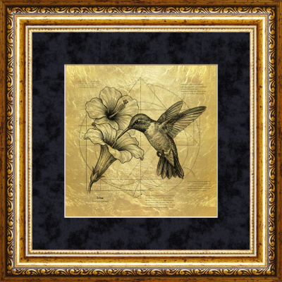 Картина на сусальном золоте «Колибри»
