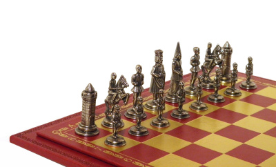 Шахматы "Король Артур", борд. кожа Italfama