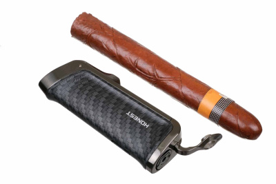 Зажигалка сигарная Honest, тройное пламя, с пробойником, карбон