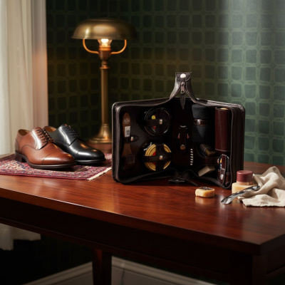 Несессер дорожный для ухода за обувью в сумке из натуральной кожи, арт.216КК1