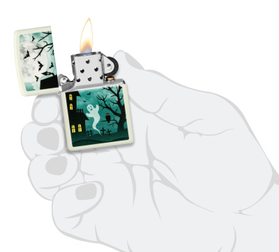 Зажигалка ZIPPO Spooky Design с покрытием Glow In The Dark Green, латунь/сталь, белая, 38x13x57 мм Зажигалка ZIPPO Spooky Design с покрытием Glow In The Dark Green, латунь/сталь, белая, 38x13x57 мм