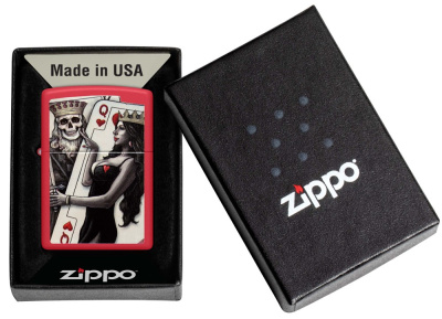 Зажигалка ZIPPO Skull King Queen Beauty с покрытием Red Matte, латунь/сталь, красная, 38x13x57 мм