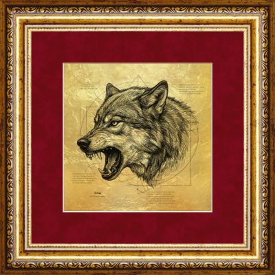 Картина на сусальном золоте «Волк»