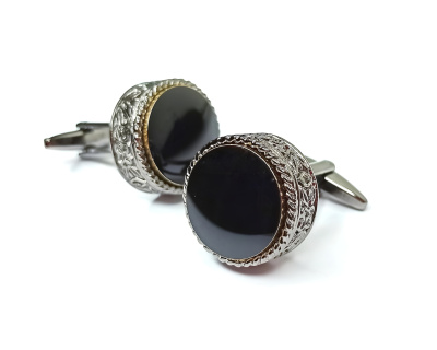 Запонки Cufflinks Inc. Круглые шайба с агатом, черный металлик, CF65