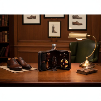 Несессер дорожный для ухода за обувью в сумке из натуральной кожи, арт.217КК1