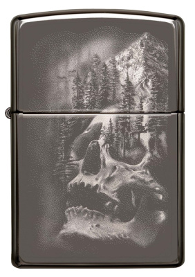 Зажигалка ZIPPO Skull Design с покрытием Black Ice®, латунь/сталь, черная, 38x13x57 мм