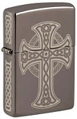 Зажигалка ZIPPO Celtic Cross Design с покрытием Black Ice®, латунь/сталь, черная, 38x13x57 мм