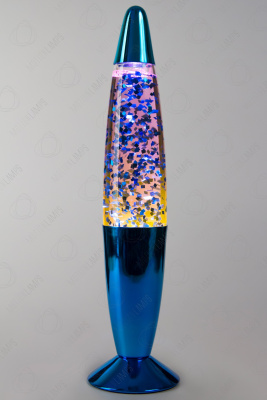 Лава-лампа 35см Хром Синяя/Фиолетовые блёстки (Глиттер)