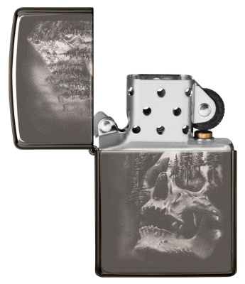 Зажигалка ZIPPO Skull Design с покрытием Black Ice®, латунь/сталь, черная, 38x13x57 мм