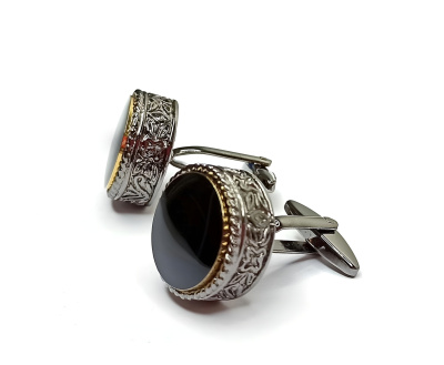 Запонки Cufflinks Inc. Круглые шайба с агатом, черный металлик, CF65