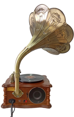 Граммофон "Прага" с пультом, FM/BT/USB/CD, металлическая труба