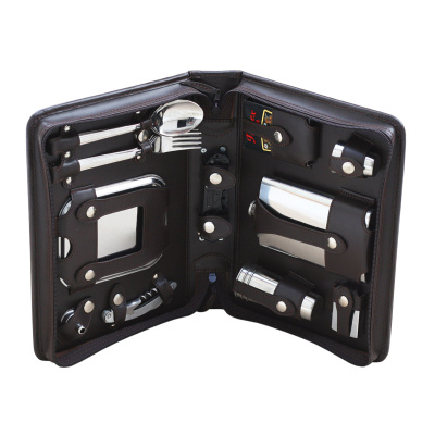 Набор дорожный в сумке из натуральной кожи (на 3 персоны), арт.208КК3