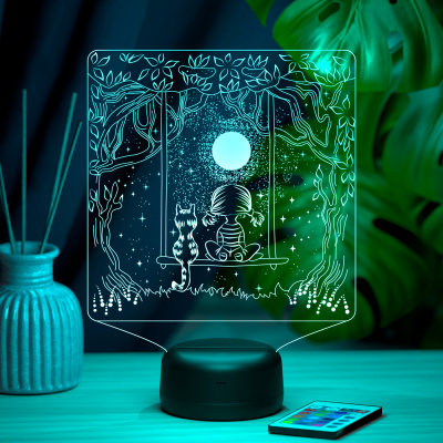 3D ночник Девочка и кот