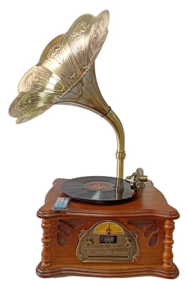 Граммофон "Прага" с пультом, FM/BT/USB/CD, металлическая труба