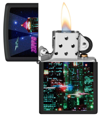 Зажигалка ZIPPO Cyber City с покрытием Black Matte, латунь/сталь, черная 38x13x57 мм Зажигалка ZIPPO Cyber City с покрытием Black Matte, латунь/сталь, черная 38x13x57 мм
