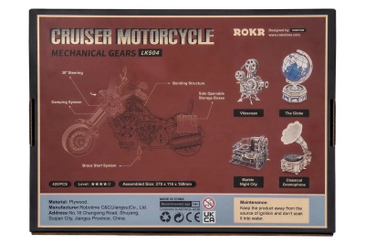 Механический деревянный конструктор Robotime - Круизный мотоцикл (Cruiser Motorcycle)
