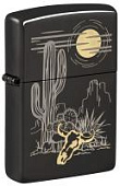 Зажигалка ZIPPO Western с покрытием High Polish Black, латунь/сталь, черная, глянцевая, 38x13x57 мм (без бензина)