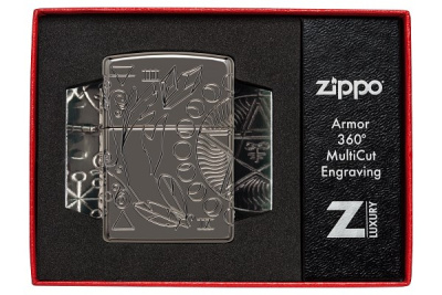 Зажигалка ZIPPO Armor® Wicca Design с покрытием Black Ice®, латунь/сталь, чёрная, 38x13x57 мм