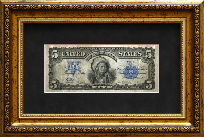 Картина на белом сусальном золоте банкнота-сертификат «Пять долларов "Индеец"»