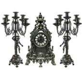 Часы каминные "Барокко" и 2 канделябра "Купидон" на 5 свечей, антик