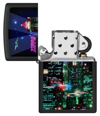 Зажигалка ZIPPO Cyber City с покрытием Black Matte, латунь/сталь, черная 38x13x57 мм Зажигалка ZIPPO Cyber City с покрытием Black Matte, латунь/сталь, черная 38x13x57 мм