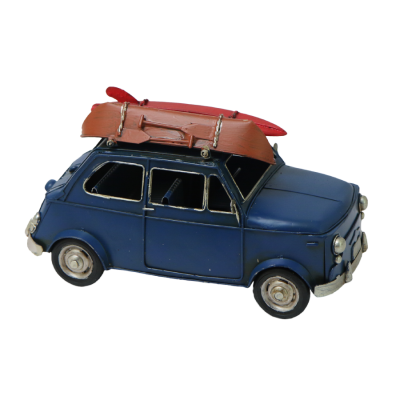 Сувенирная модель Фиат 60-е годы 20 века синий с лодкой на багажнике