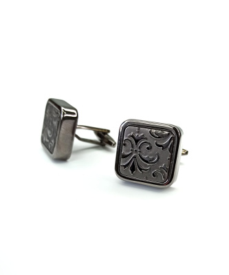 Запонки Cufflinks Inc. Квадрат черный металлик с лилией CF25