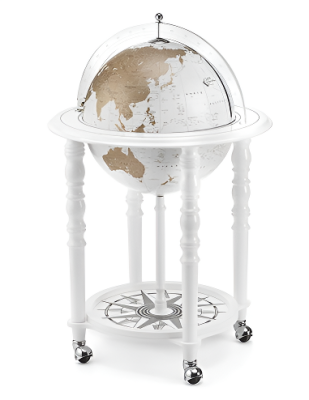 928/WW Глобус-бар напольный "Elegance - All White", d=40 см (Zoffoli, Италия) (современная карта мира на английском языке)