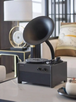 Виниловый проигрыватель "Ton Audio" с черной металлической трубой, FM/BT/USB