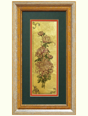 Картина на сусальном золоте «Хризантема»