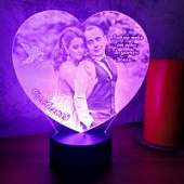 3D ночник Фото-светильник в форме сердца + надпись