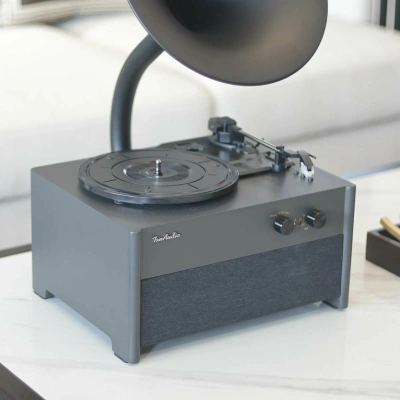 Виниловый проигрыватель "Ton Audio" с черной металлической трубой, FM/BT/USB