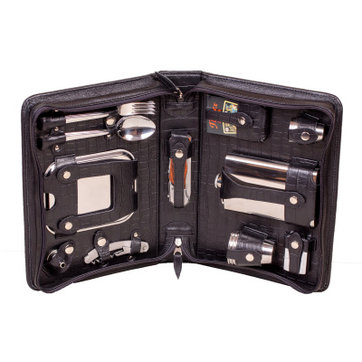 Набор дорожный в сумке из натуральной кожи (на 3 персоны), арт.208КК3