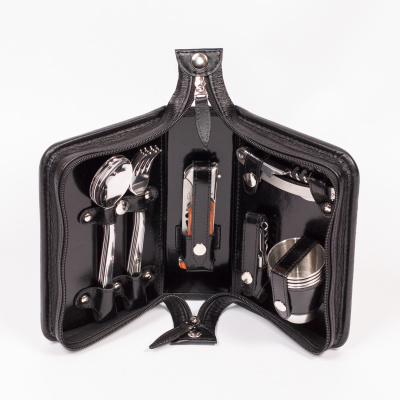 Набор дорожный в сумке из натуральной кожи (4 персоны)