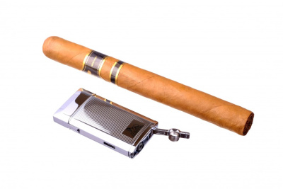 Зажигалка сигарная Lubinski Турин, турбо с пробойником, серебристая в полоску, WA577-1
