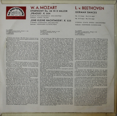 Виниловая пластинка Mozart, Моцарт; Simphony Nr 38 D Major, "Prague" KV 504, Eine Kleine Nachtmusik, KV 525; Beethoven, Бетховен; German Dances, бу