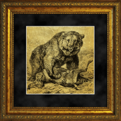 Картина на сусальном золоте «Медведь с добычей»