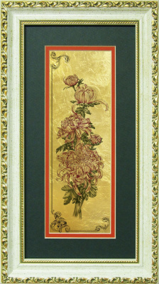 Картина на сусальном золоте «Хризантема»